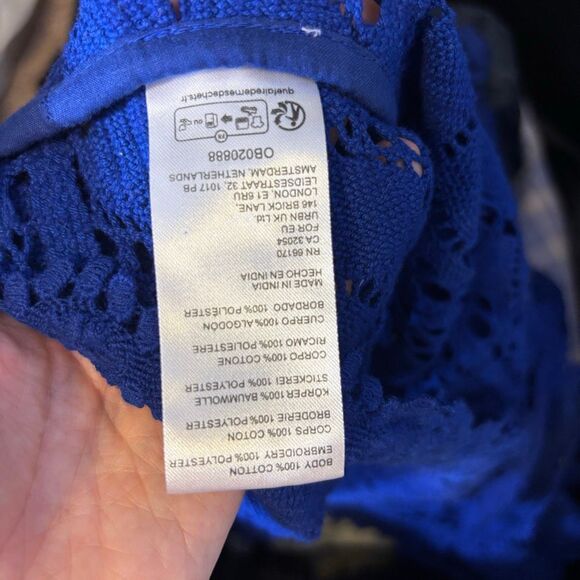 Free People Blue Eyelet Lace Bell Sleeve One Size Kimono Dark Rinse - Picture 9 of 9